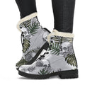Tropical Pineapple Skull Pattern Print Faux Fur Leather Boots