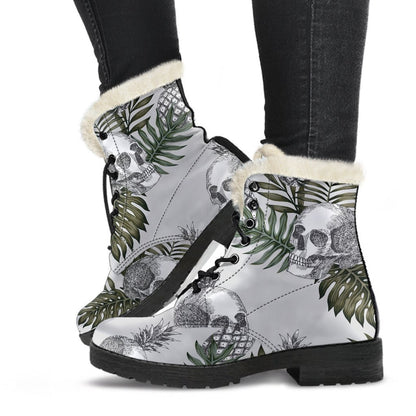Tropical Pineapple Skull Pattern Print Comfy Boots GearFrost