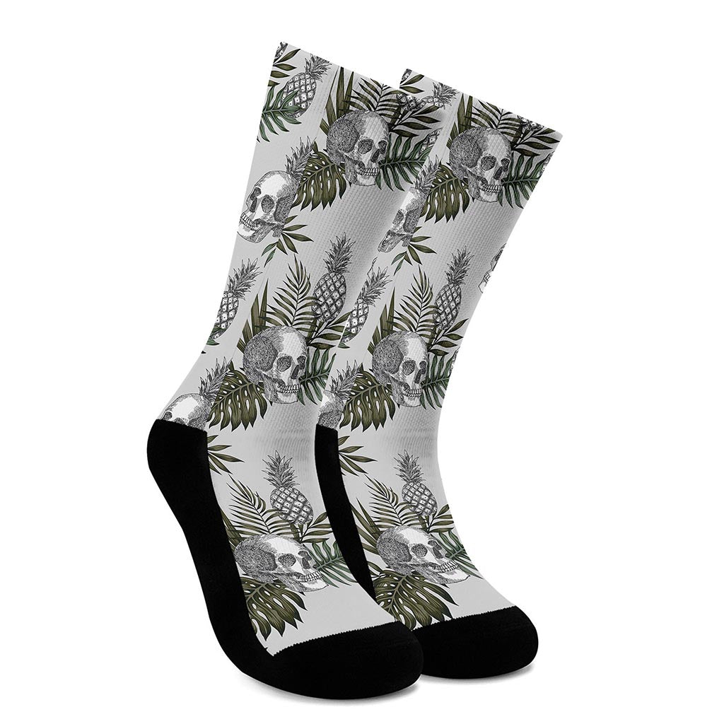 Tropical Pineapple Skull Pattern Print Crew Socks