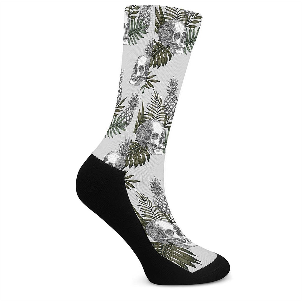 Tropical Pineapple Skull Pattern Print Crew Socks