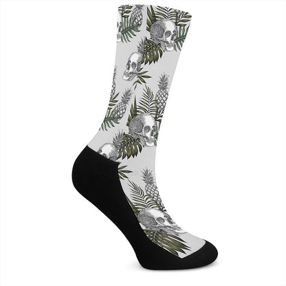 Tropical Pineapple Skull Pattern Print Crew Socks