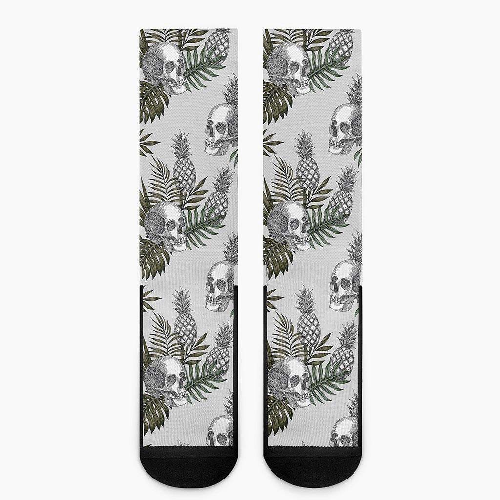 Tropical Pineapple Skull Pattern Print Crew Socks