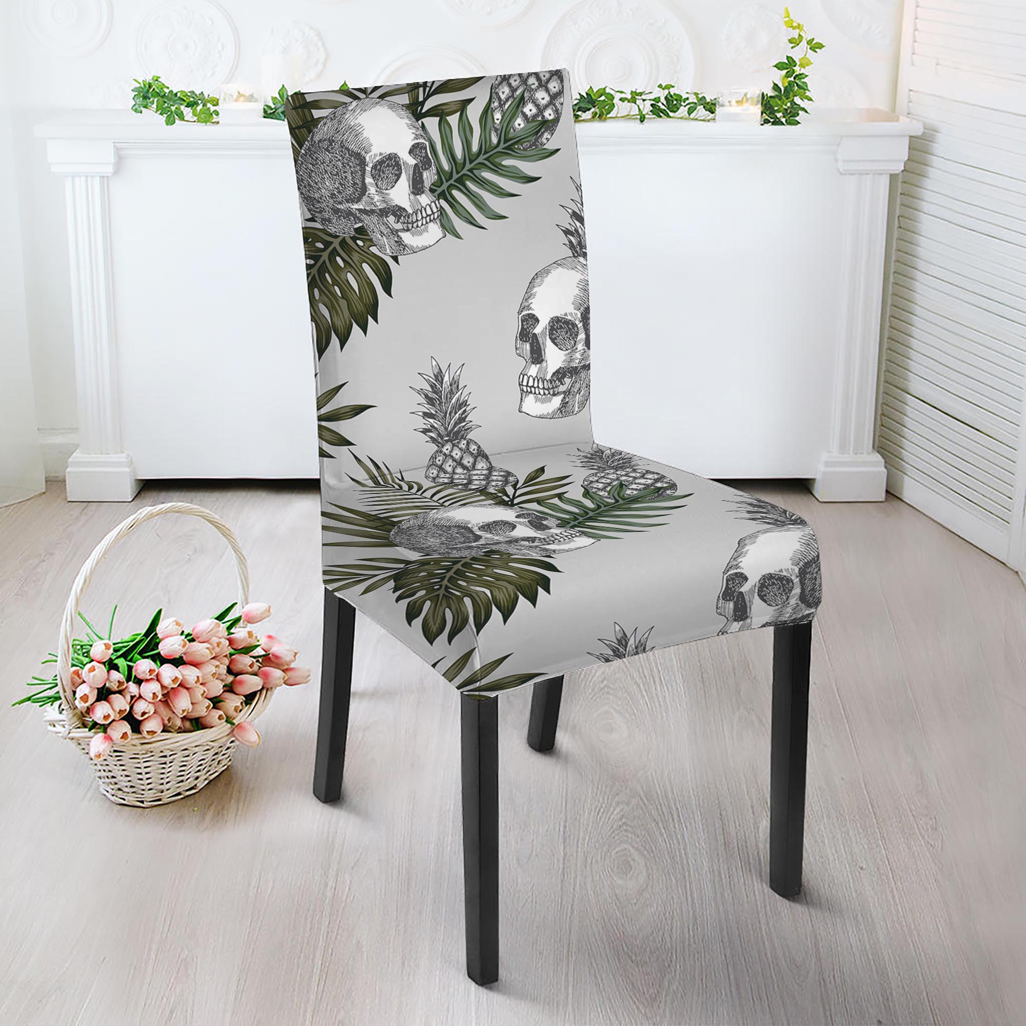 Tropical Pineapple Skull Pattern Print Dining Chair Slipcover