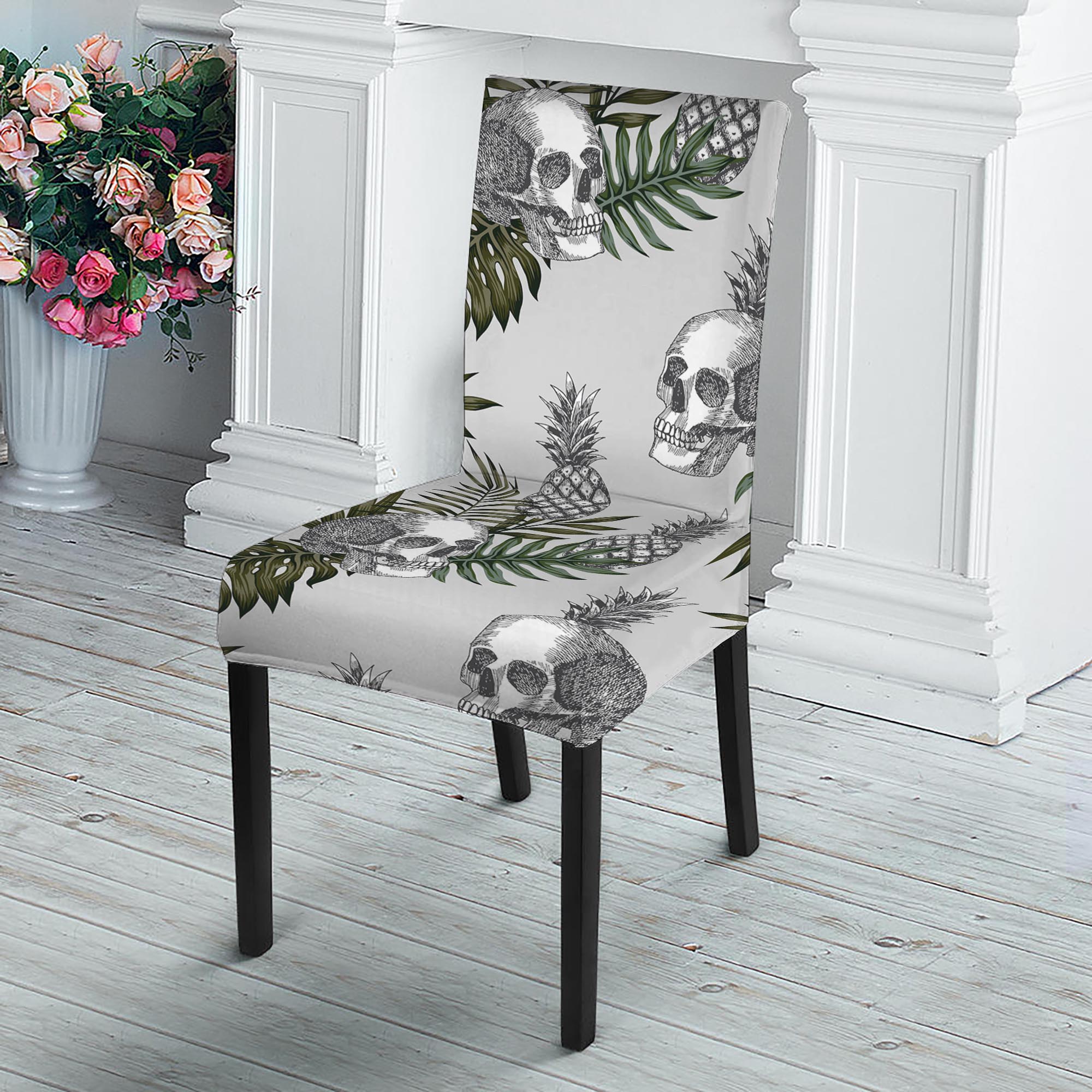 Tropical Pineapple Skull Pattern Print Dining Chair Slipcover