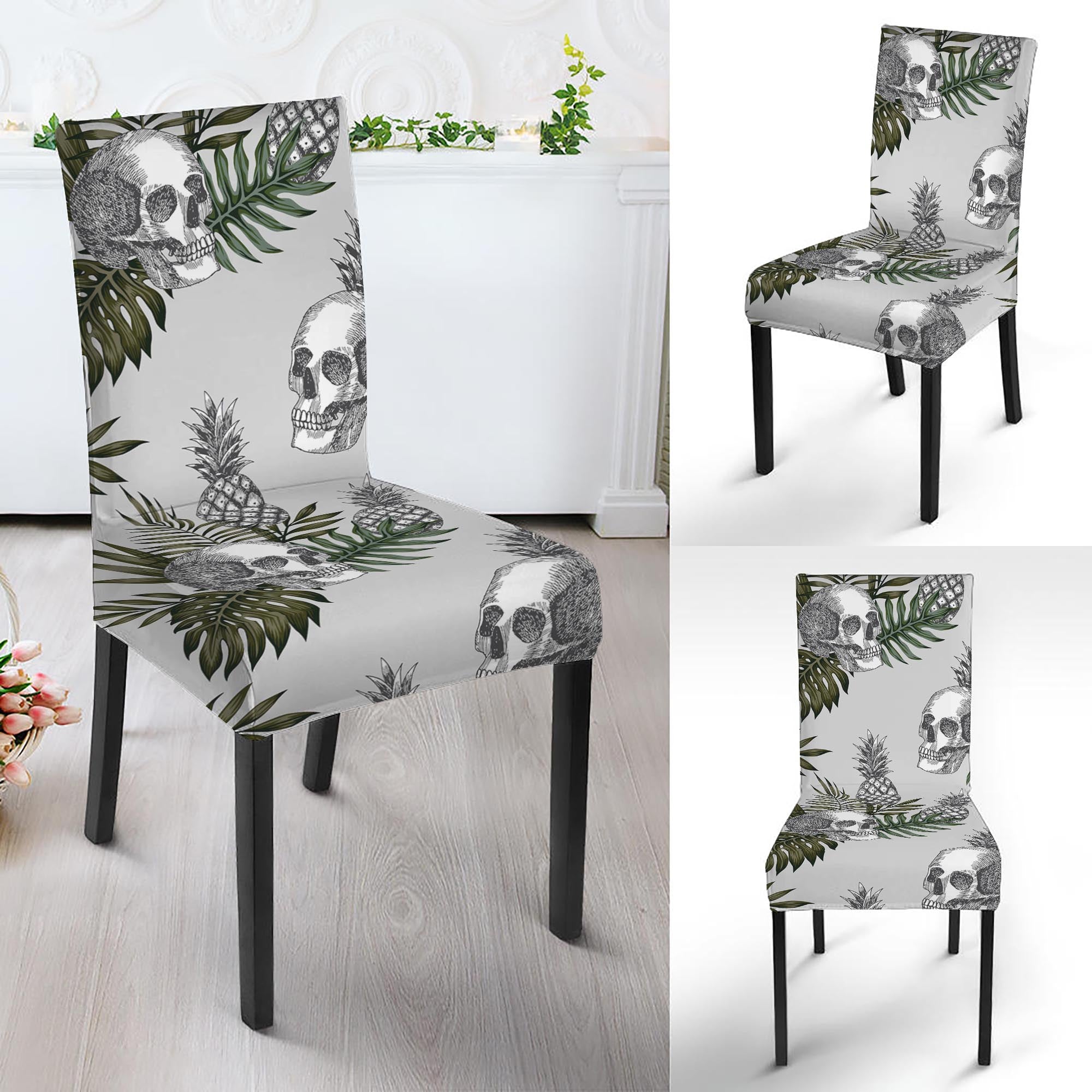 Tropical Pineapple Skull Pattern Print Dining Chair Slipcover