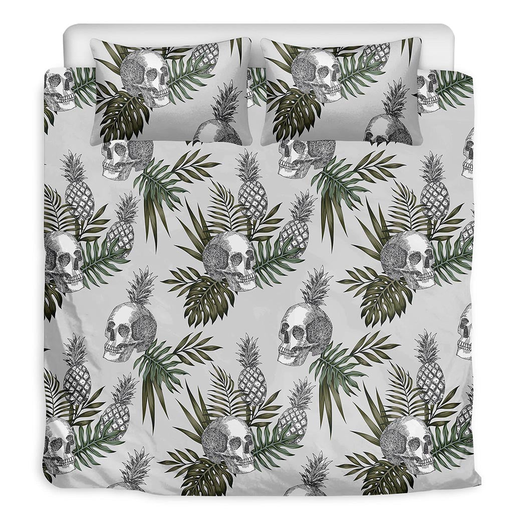 Tropical Pineapple Skull Pattern Print Duvet Cover Bedding Set