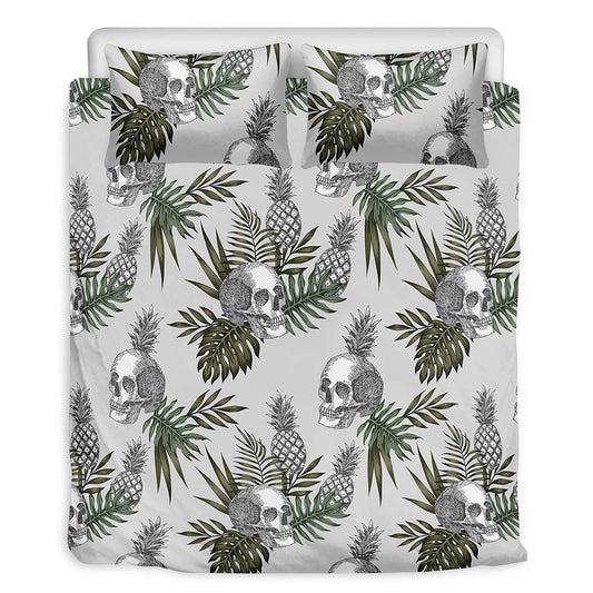 Tropical Pineapple Skull Pattern Print Duvet Cover Bedding Set