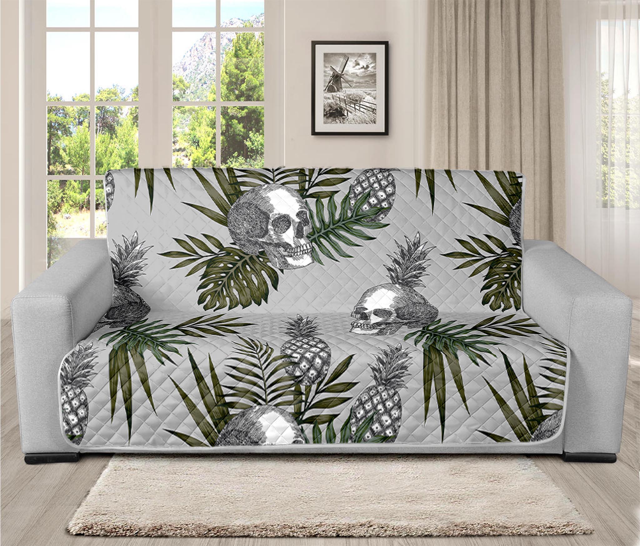 Tropical Pineapple Skull Pattern Print Futon Protector