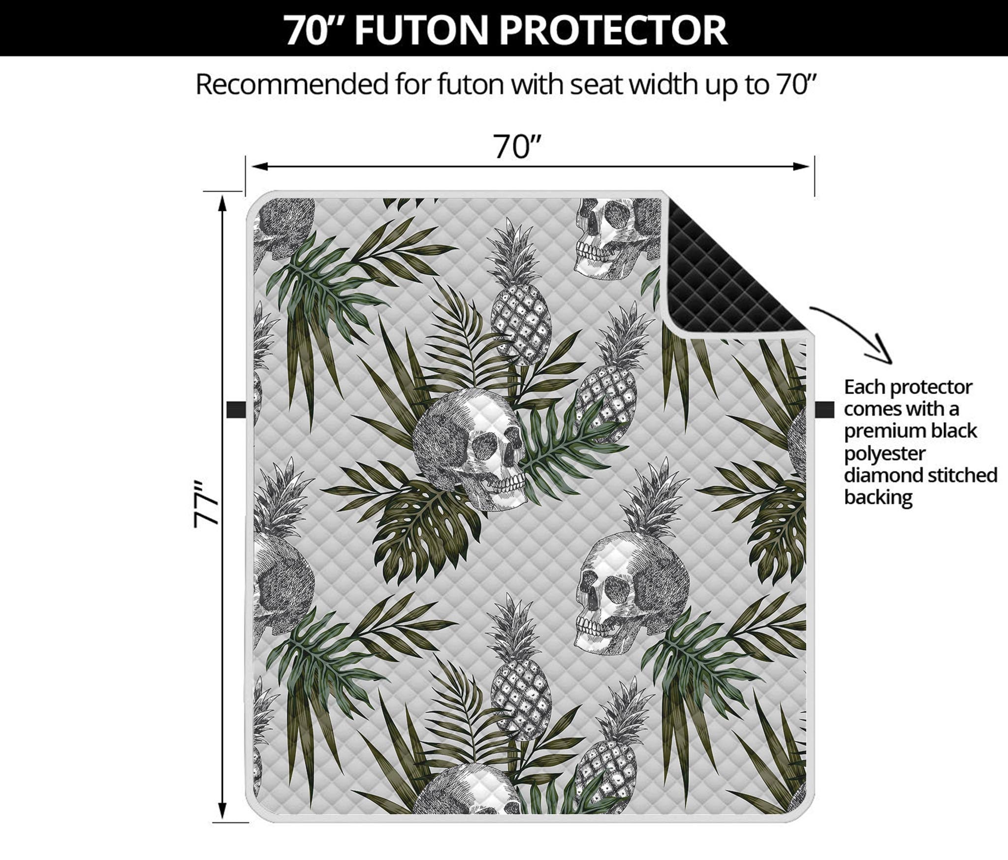 Tropical Pineapple Skull Pattern Print Futon Protector