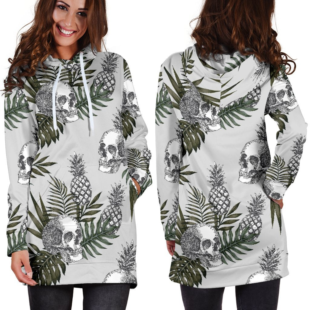 Tropical Pineapple Skull Pattern Print Hoodie Dress GearFrost