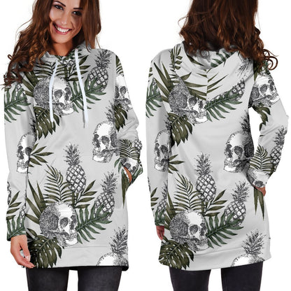 Tropical Pineapple Skull Pattern Print Hoodie Dress GearFrost