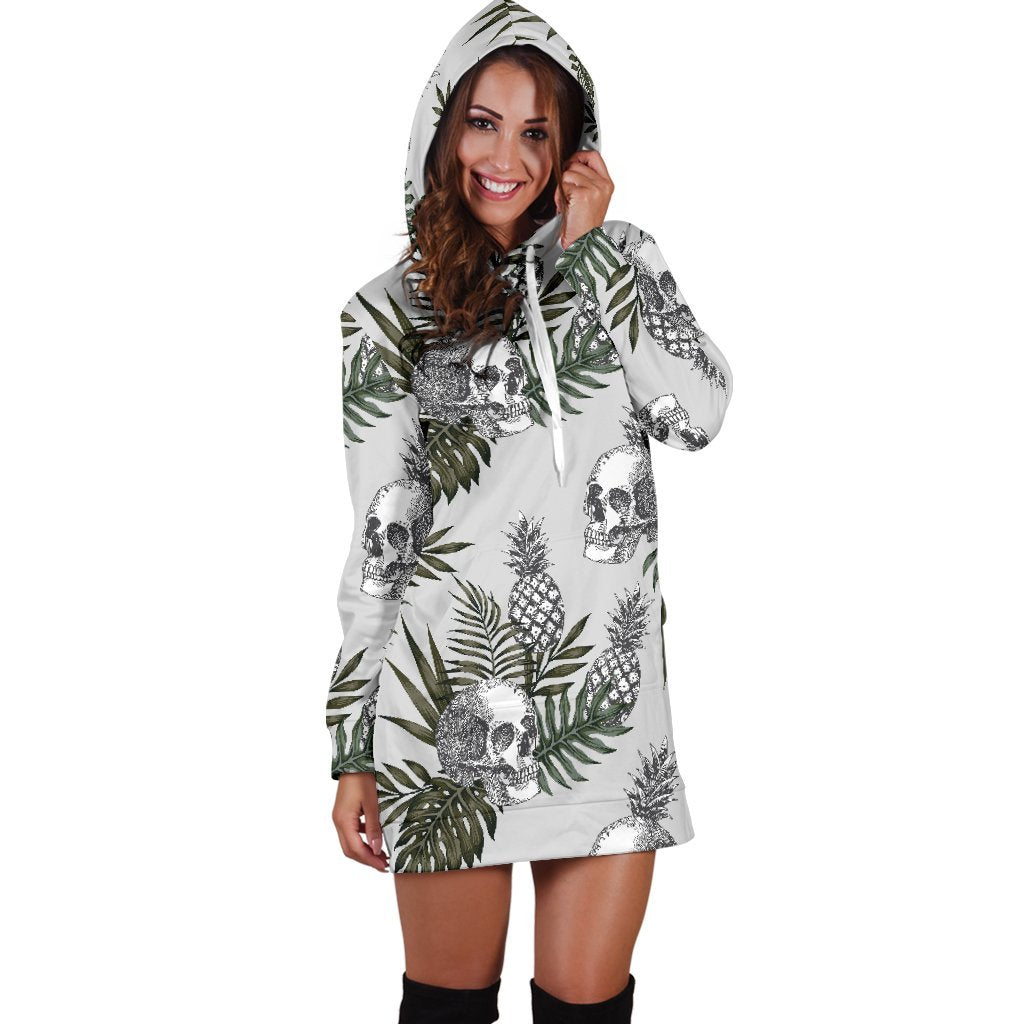 Tropical Pineapple Skull Pattern Print Hoodie Dress GearFrost