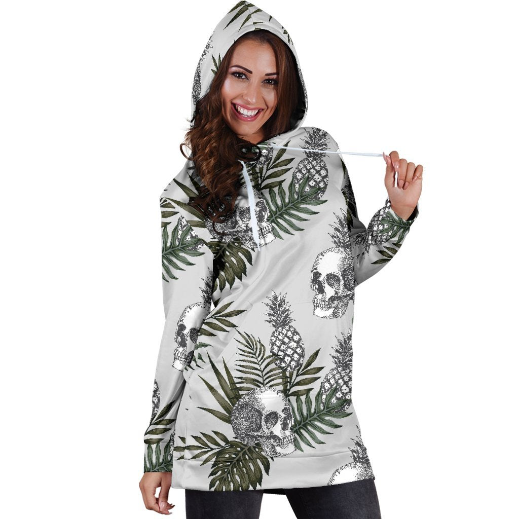 Tropical Pineapple Skull Pattern Print Hoodie Dress GearFrost