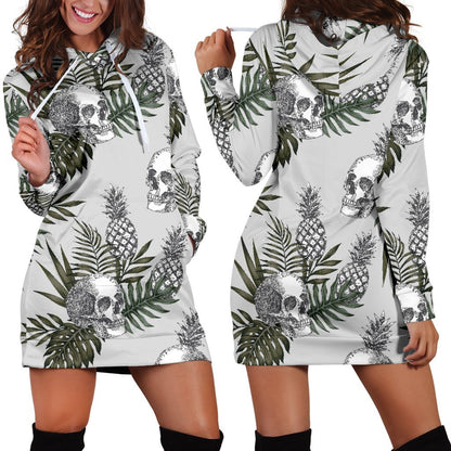 Tropical Pineapple Skull Pattern Print Hoodie Dress GearFrost