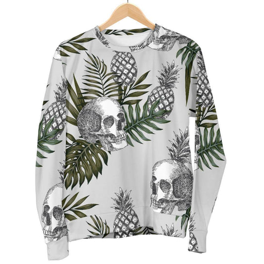 Tropical Pineapple Skull Pattern Print Men's Crewneck Sweatshirt GearFrost