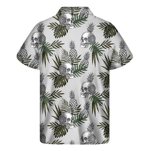 Tropical Pineapple Skull Pattern Print Men's Short Sleeve Shirt