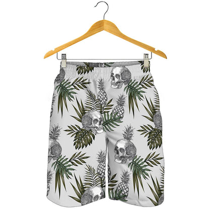 Tropical Pineapple Skull Pattern Print Men's Shorts