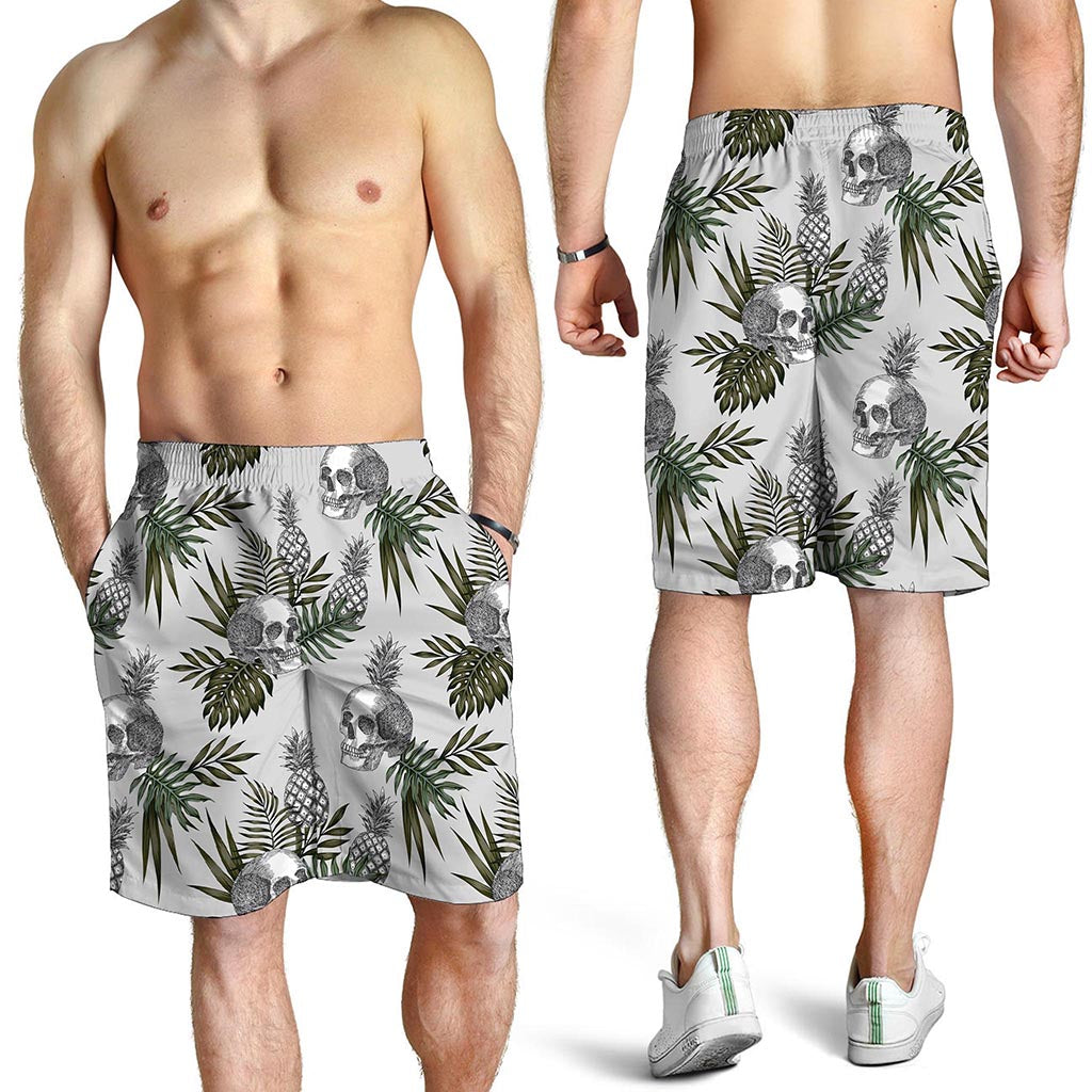 Tropical Pineapple Skull Pattern Print Men's Shorts