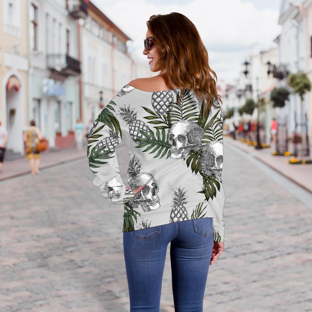 Tropical Pineapple Skull Pattern Print Off Shoulder Sweatshirt GearFrost