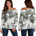 Tropical Pineapple Skull Pattern Print Off The Shoulder Sweatshirt