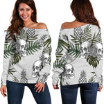 Tropical Pineapple Skull Pattern Print Off Shoulder Sweatshirt GearFrost