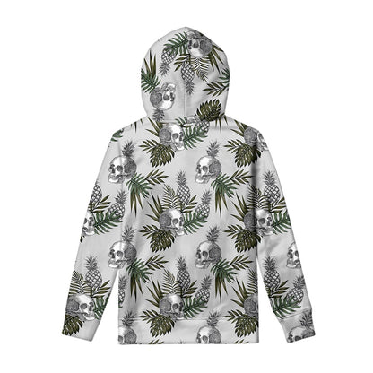 Tropical Pineapple Skull Pattern Print Pullover Hoodie