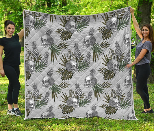 Tropical Pineapple Skull Pattern Print Quilt