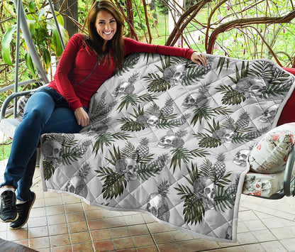 Tropical Pineapple Skull Pattern Print Quilt