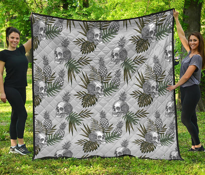 Tropical Pineapple Skull Pattern Print Quilt