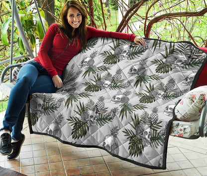 Tropical Pineapple Skull Pattern Print Quilt