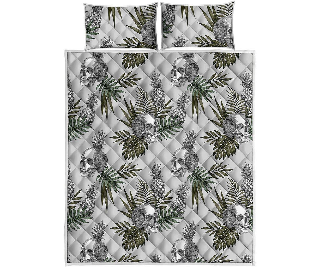 Tropical Pineapple Skull Pattern Print Quilt Bed Set