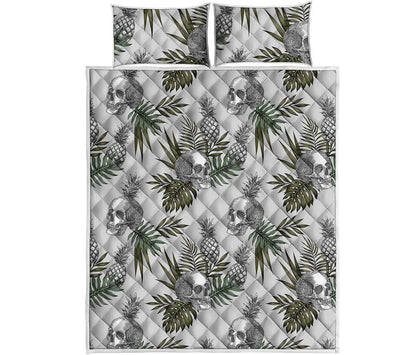 Tropical Pineapple Skull Pattern Print Quilt Bed Set