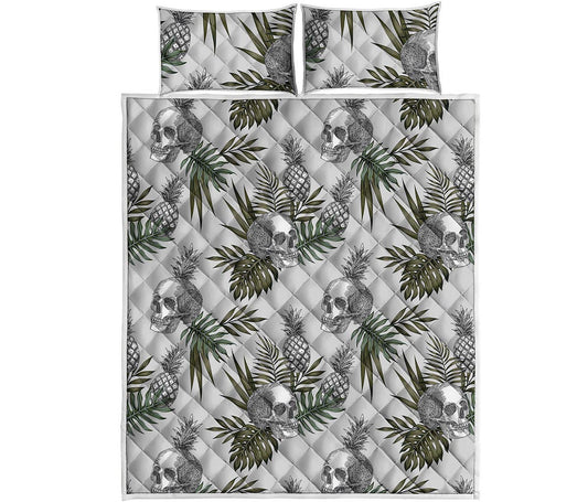 Tropical Pineapple Skull Pattern Print Quilt Bed Set