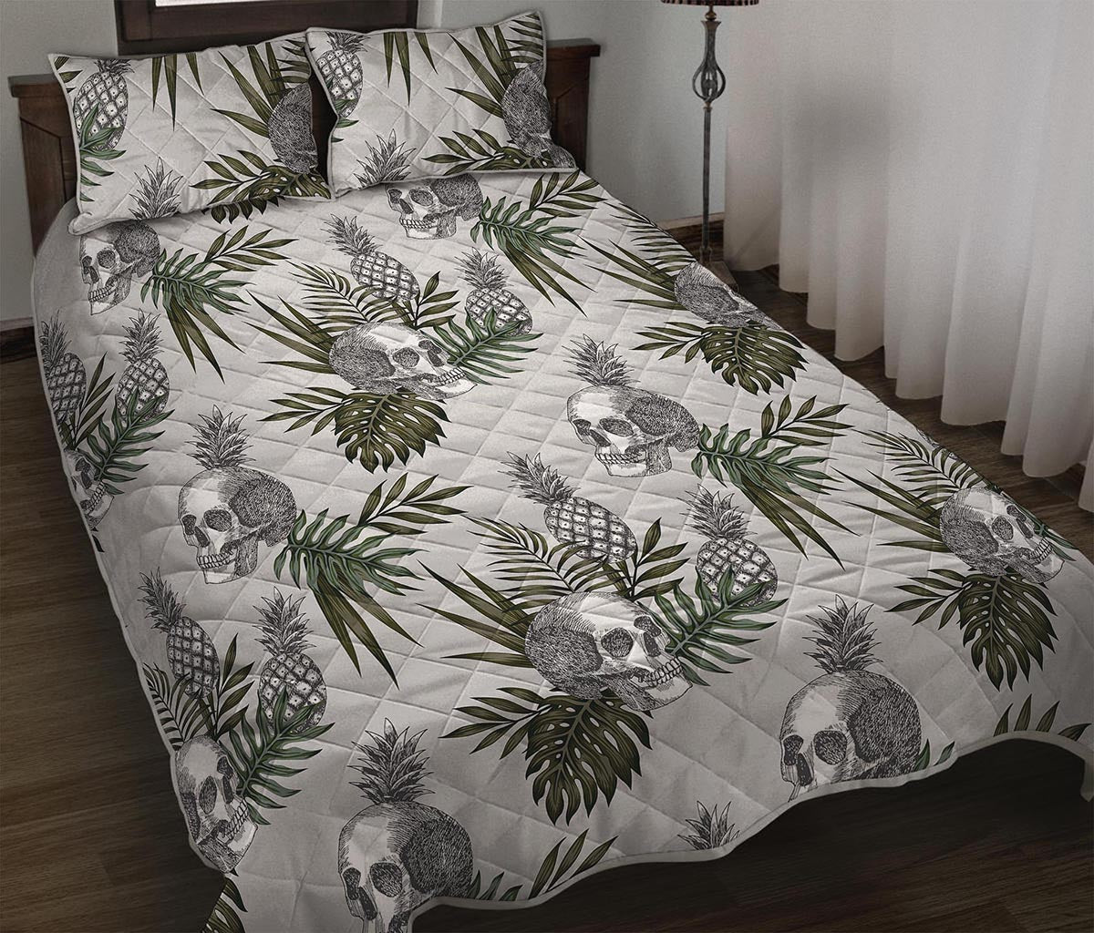 Tropical Pineapple Skull Pattern Print Quilt Bed Set