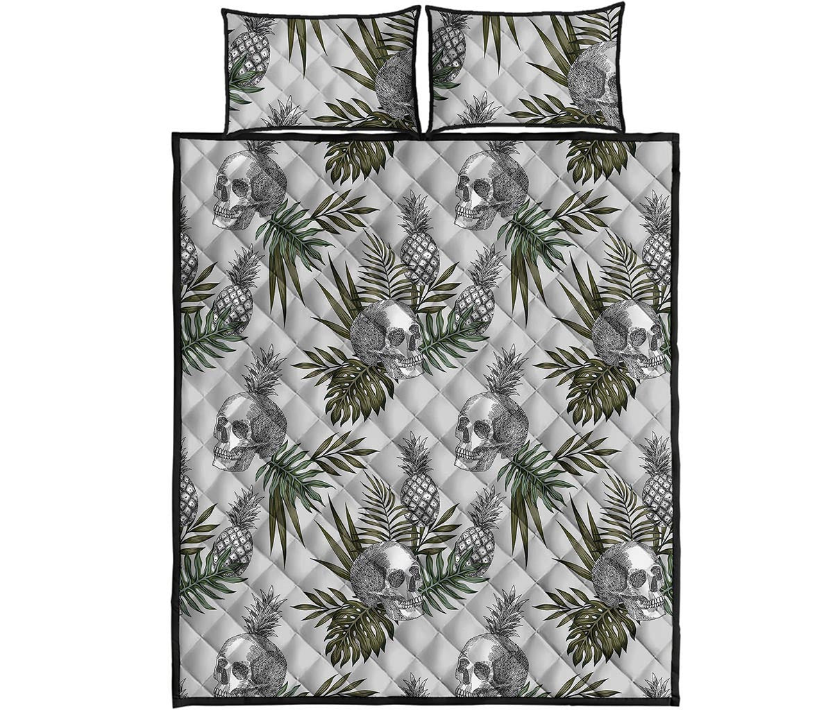 Tropical Pineapple Skull Pattern Print Quilt Bed Set