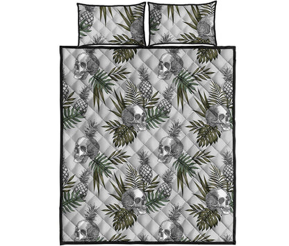 Tropical Pineapple Skull Pattern Print Quilt Bed Set