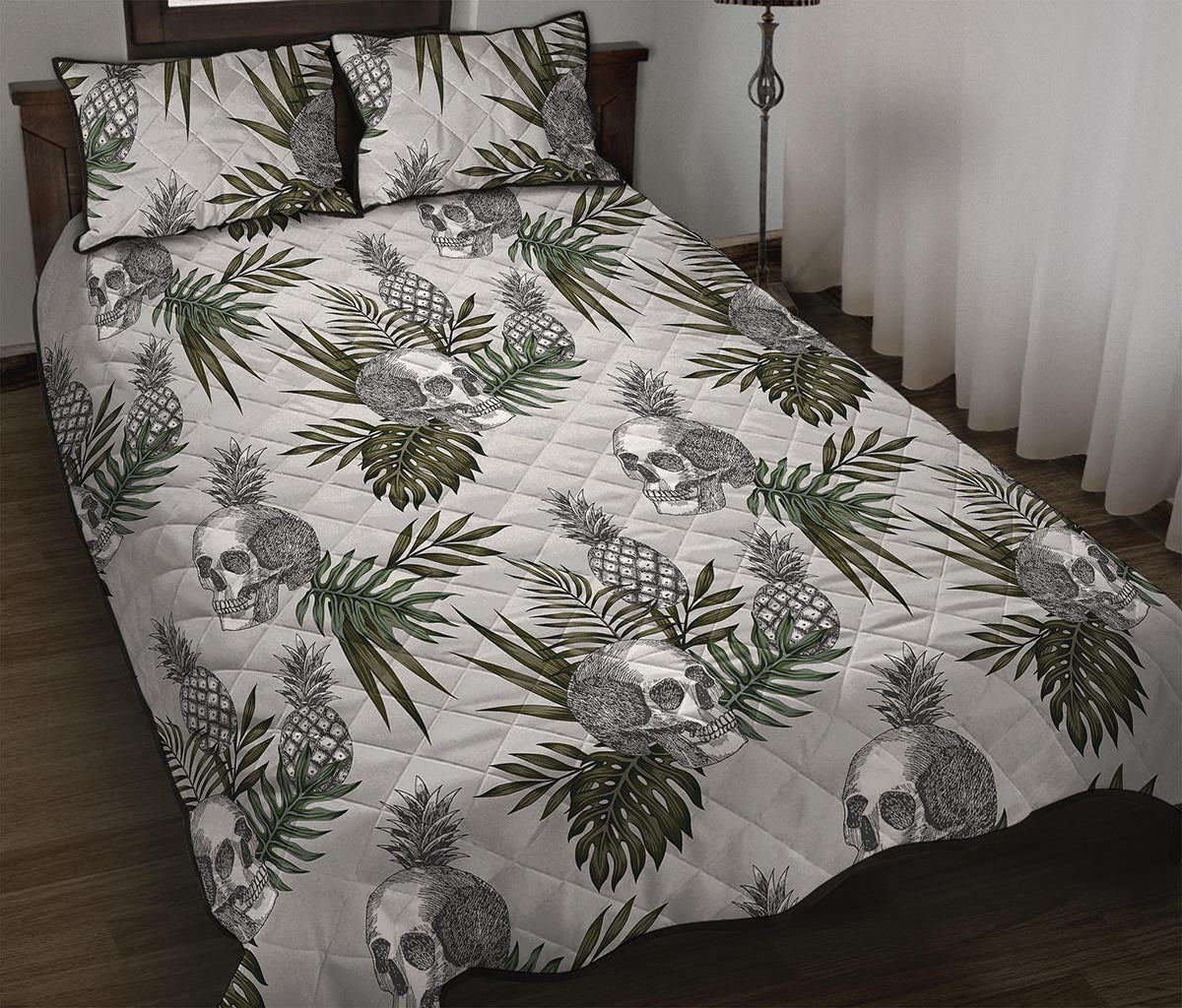 Tropical Pineapple Skull Pattern Print Quilt Bed Set