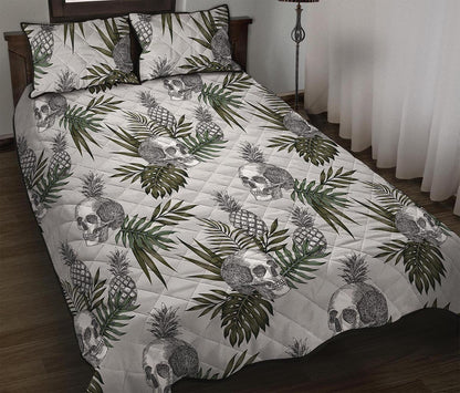 Tropical Pineapple Skull Pattern Print Quilt Bed Set