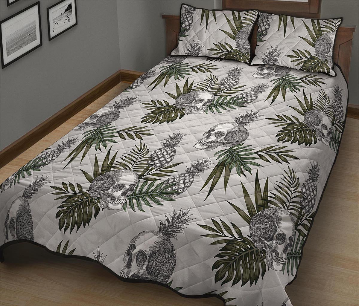 Tropical Pineapple Skull Pattern Print Quilt Bed Set