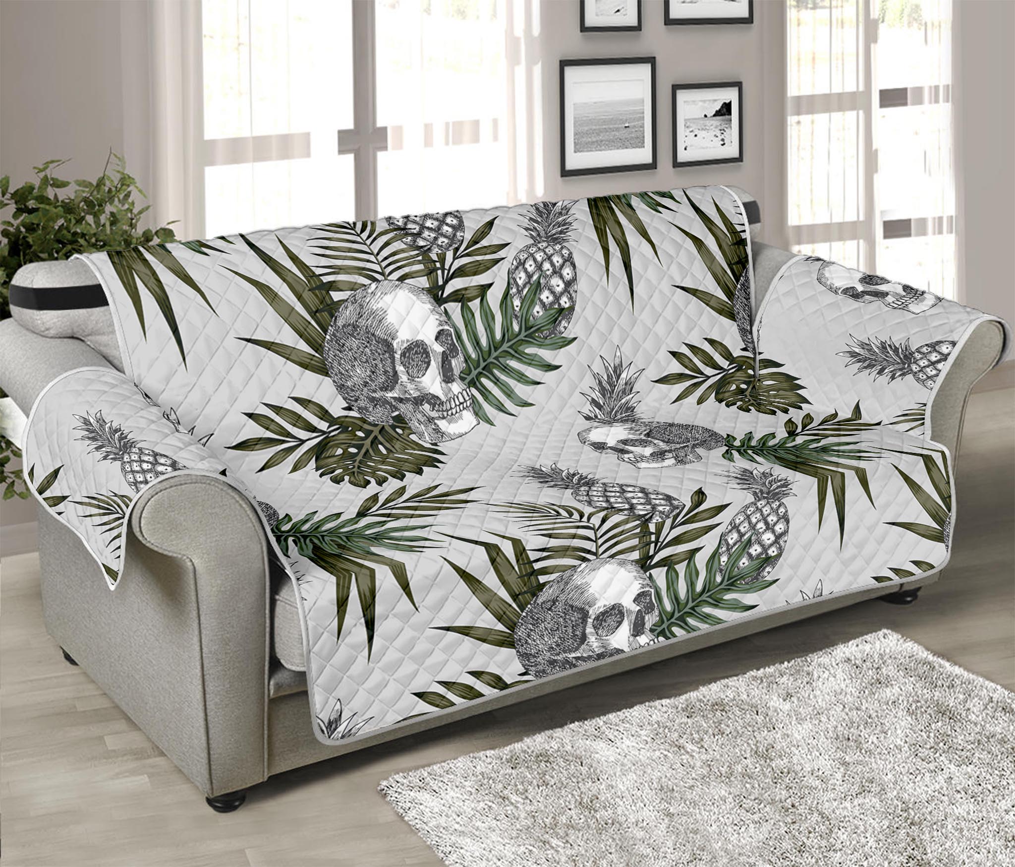 Tropical Pineapple Skull Pattern Print Sofa Protector