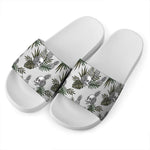Tropical Pineapple Skull Pattern Print White Slide Sandals