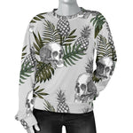 Tropical Pineapple Skull Pattern Print Women's Crewneck Sweatshirt GearFrost