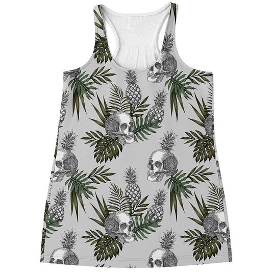 Tropical Pineapple Skull Pattern Print Women's Racerback Tank Top