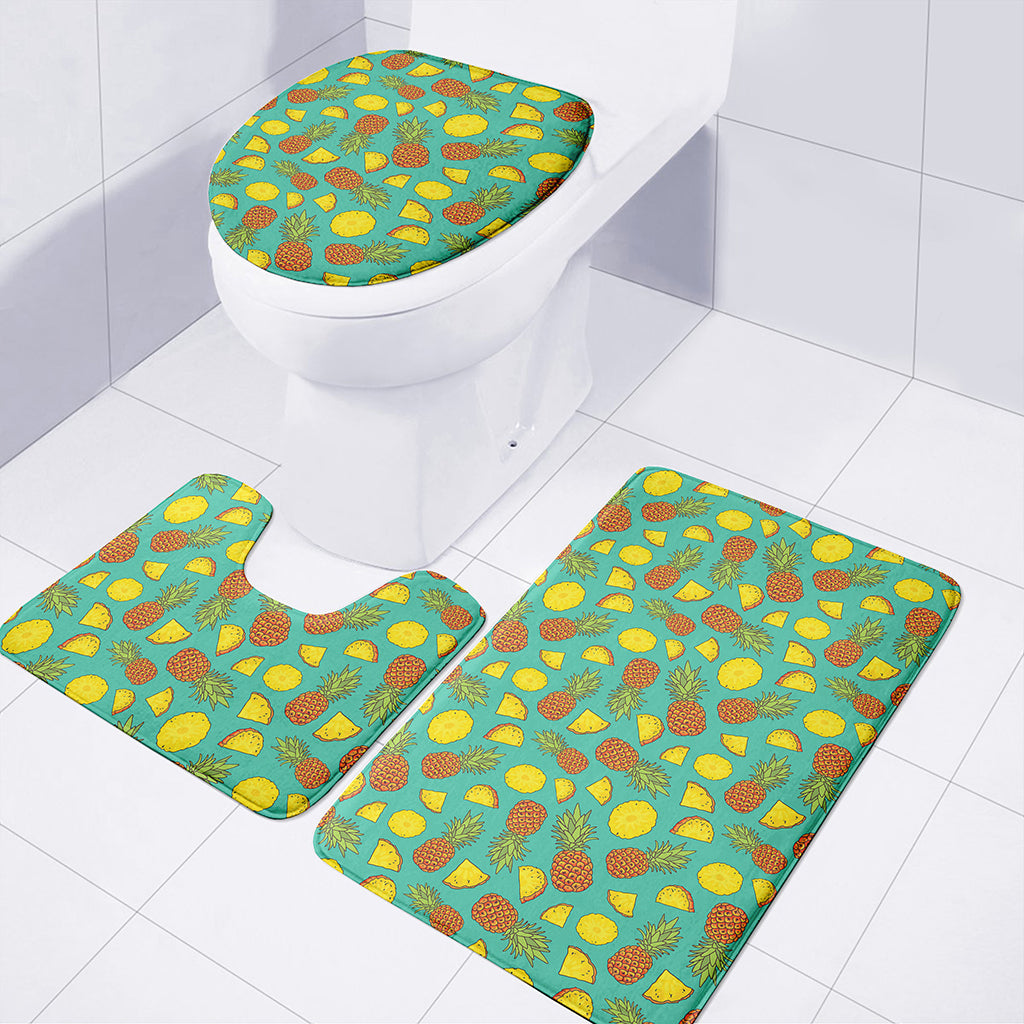 Tropical Pineapples Pattern Print 3 Piece Bath Mat Set