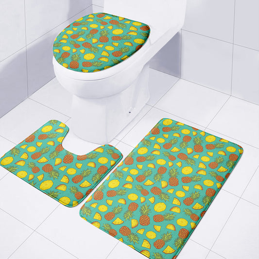 Tropical Pineapples Pattern Print 3 Piece Bath Mat Set