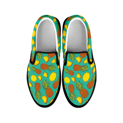Tropical Pineapples Pattern Print Black Slip On Shoes