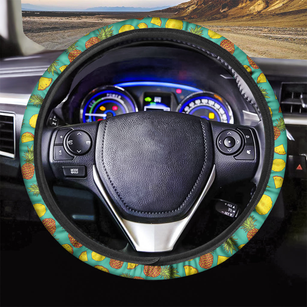 Tropical Pineapples Pattern Print Car Steering Wheel Cover