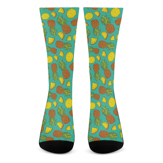 Tropical Pineapples Pattern Print Crew Socks