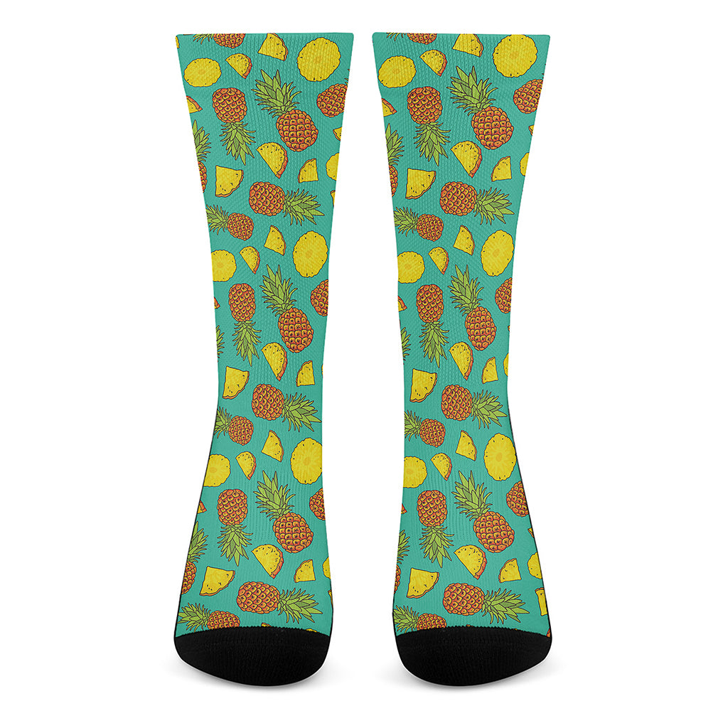 Tropical Pineapples Pattern Print Crew Socks