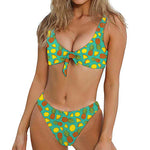 Tropical Pineapples Pattern Print Front Bow Tie Bikini